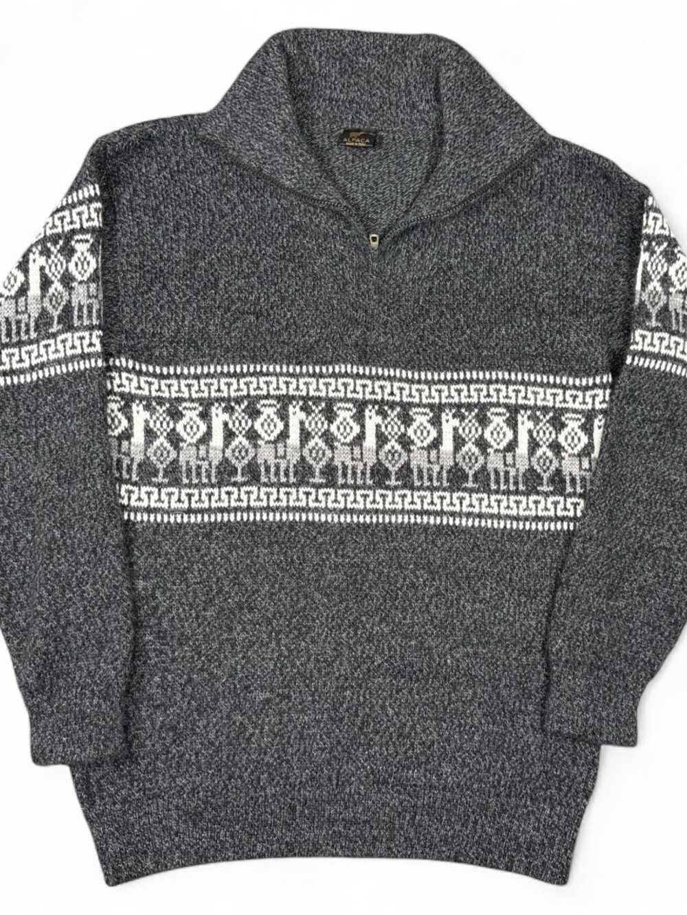 Alpaca Wool Pullover Sweater Men's M (no tag) Quarter Zip Fair Isle Llama Peru
